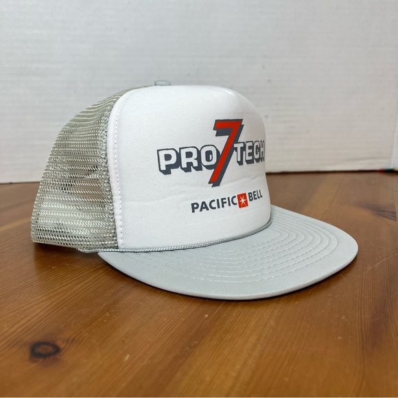 Vintage 80s Pacific Bell SnapBack Rope Trucker Hat Cap Mesh Pro 7 Tech. - Picture 2 of 10